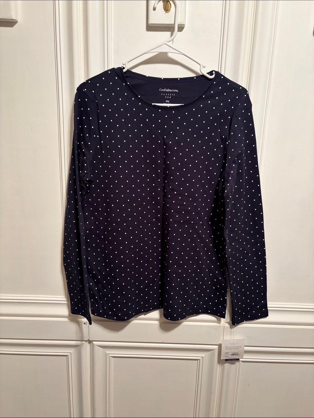 croft & barrow Navy Long-Sleeve Tee with White Polka Dots